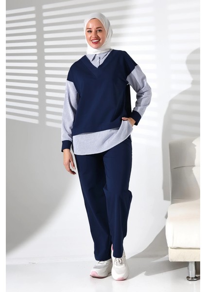 Kadın Mevsimlik Alt ve Üst Rahat Lacivert Spor Tesettür Takım