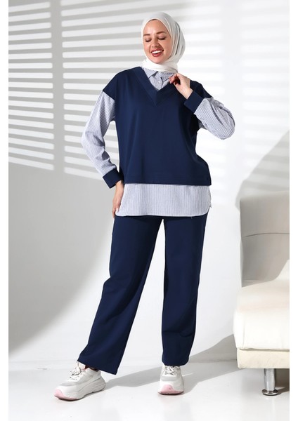 Kadın Mevsimlik Alt ve Üst Rahat Lacivert Spor Tesettür Takım modelleri