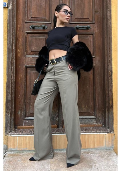 Haki Yüksek Bel Kumaş Pantolon MG2285 fiyatları