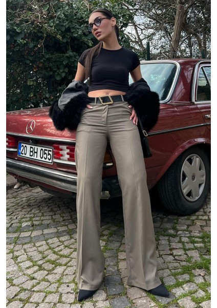 Haki Yüksek Bel Kumaş Pantolon MG2285 modelleri
