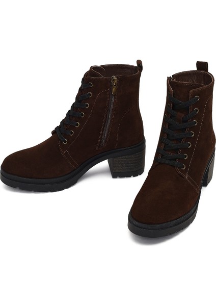 Kadın Kahverengi Fermuarlı Kalın Topuklu Süet Deri Bot 25WFD340310 modelleri