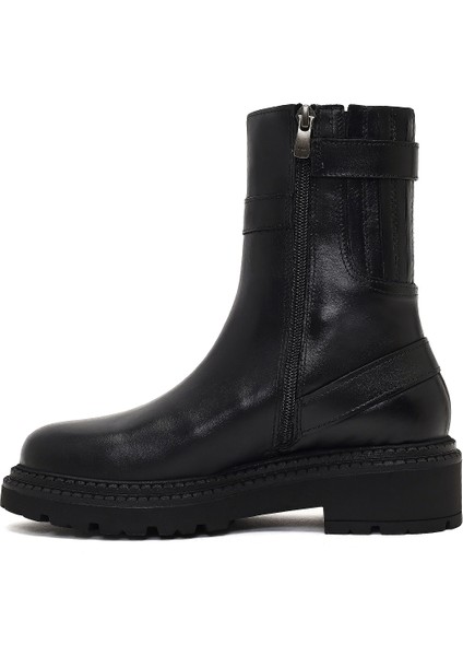 Kadın Siyah Fermuarlı Kalın Tabanlı Deri Bot 25WFD185318 fiyatları