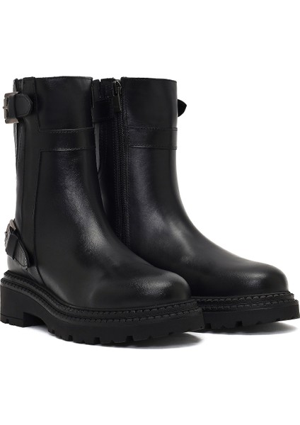 Kadın Siyah Fermuarlı Kalın Tabanlı Deri Bot 25WFD185318 fırsatları