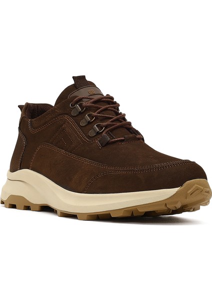 Erkek Kahverengi Bağcıklı Kalın Tabanlı Nubuk Deri Casual Sneaker 25WFD6759V3