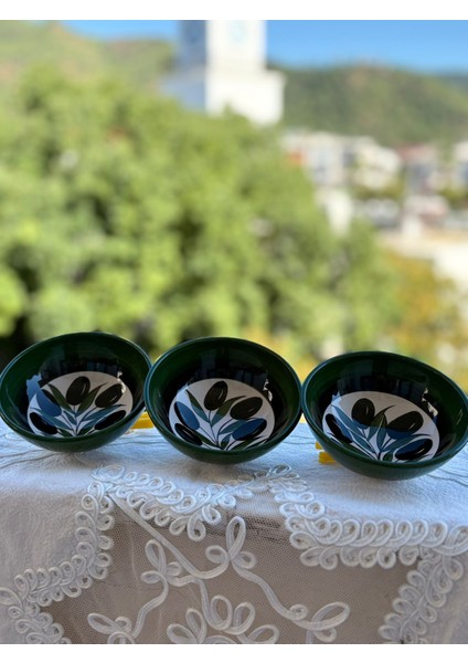 El Yapımı 3'lu 13 cm Seramik Çerezlik Sosluk Reçellik Kase