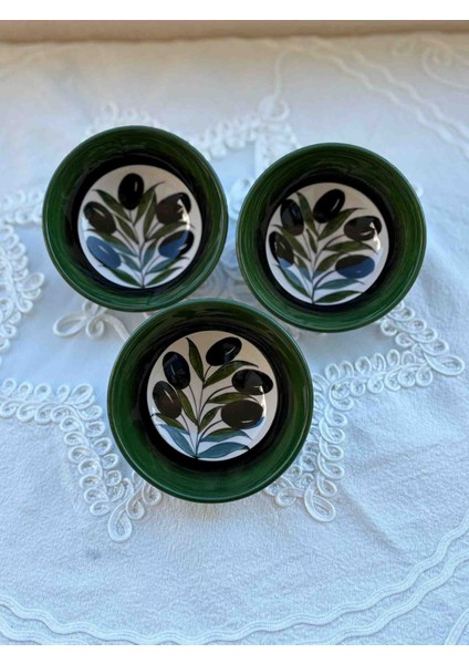 El Yapımı 3'lu 13 cm Seramik Çerezlik Sosluk Reçellik Kase modelleri