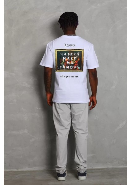 Unisex Oversize Baskılı Bisiklet Yaka T-Shirt - Beyaz modelleri