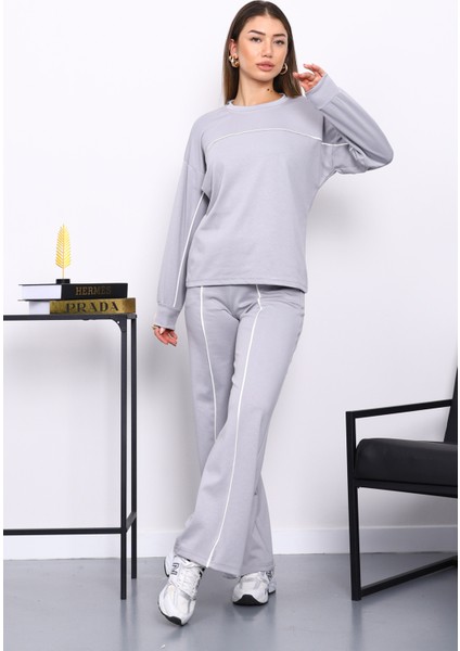 Gri Biye Detaylı Sweat Pantolonlu Takım fiyatları