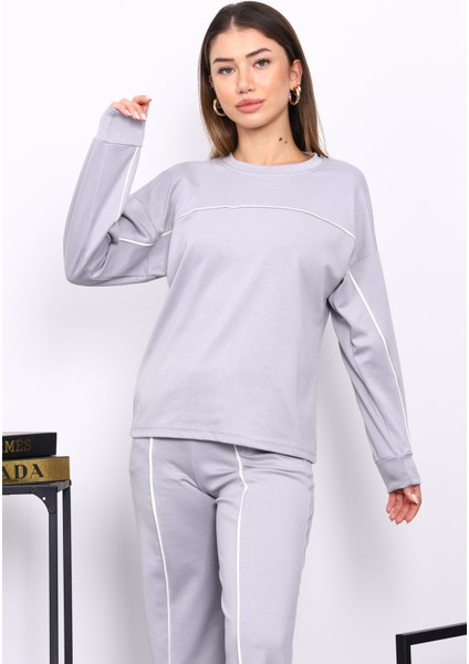 Gri Biye Detaylı Sweat Pantolonlu Takım modelleri