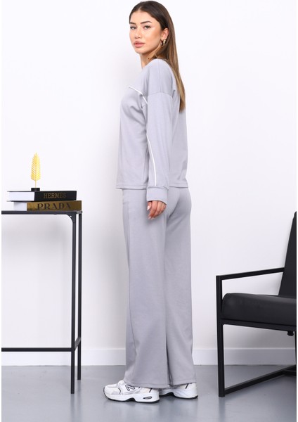 Gri Biye Detaylı Sweat Pantolonlu Takım fırsatları