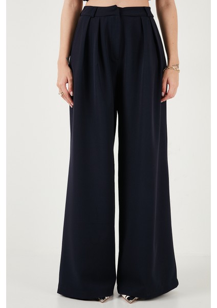 Pile Detaylı Wide Leg Yüksek Bel Geniş Paça Pantolon Bayan Pantolon 6522016 fiyatları