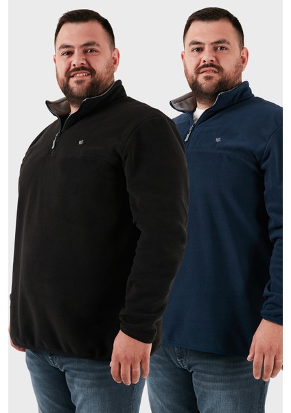 Regular Fit Anti-Pilling Büyük Beden Dik Yaka Kışlık Şardonlu 2'li Paket Polar Erkek Polar 5906001BS2