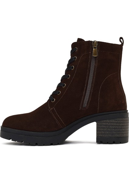 Kadın Kahverengi Fermuarlı Kalın Topuklu Süet Deri Bot 25WFD340310 fırsatları