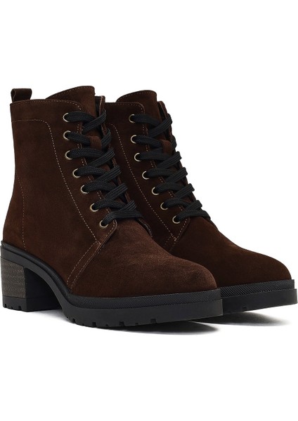 Kadın Kahverengi Fermuarlı Kalın Topuklu Süet Deri Bot 25WFD340310 indirimleri