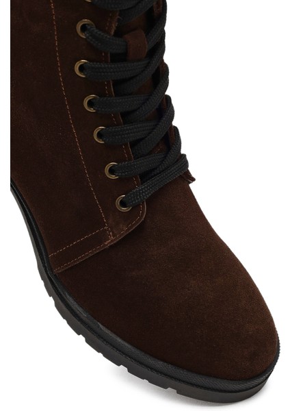 Kadın Kahverengi Fermuarlı Kalın Topuklu Süet Deri Bot 25WFD340310