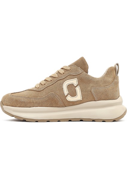 Kadın Bej Bağcıklı Kalın Tabanlı Süet Deri Sneaker 25AFD221110 fiyatları