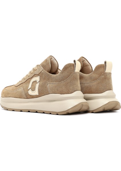 Kadın Bej Bağcıklı Kalın Tabanlı Süet Deri Sneaker 25AFD221110 indirimleri