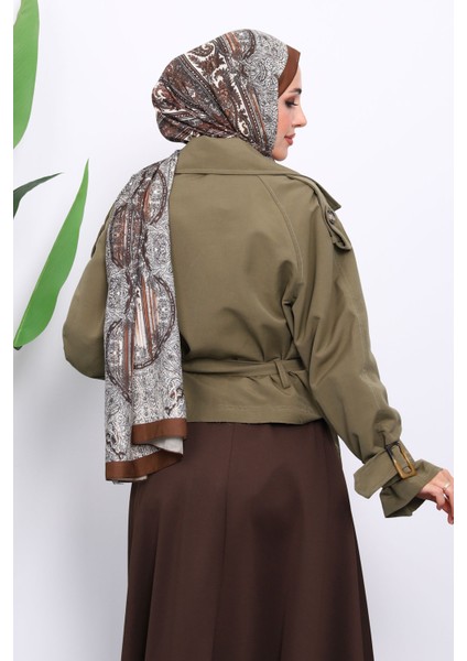 Haki Kruvaze Yaka Kemerli Kısa Trençkot fırsatları