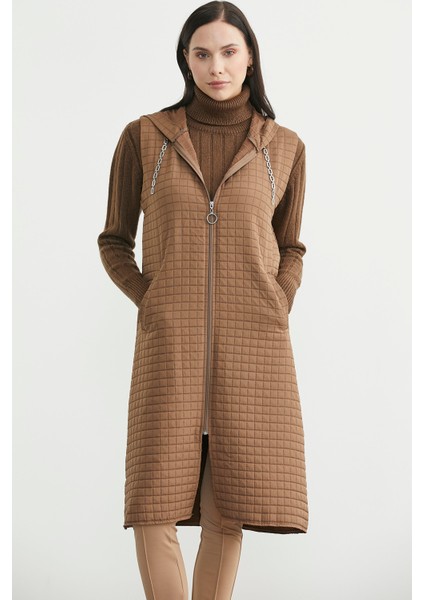 Kapüşonlu Astarsız Tunik Boy Yelek - Vizon fiyatları