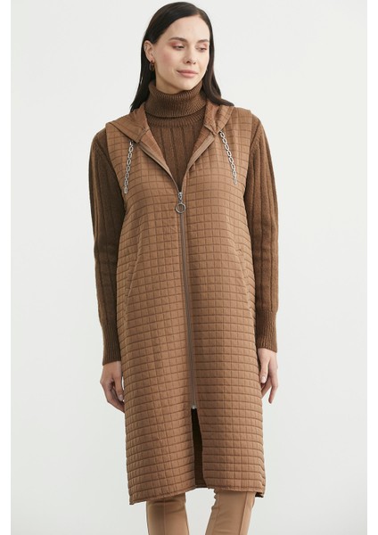 Kapüşonlu Astarsız Tunik Boy Yelek - Vizon modelleri