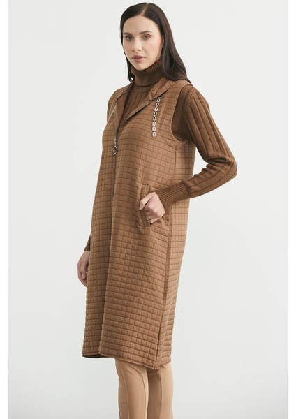 Kapüşonlu Astarsız Tunik Boy Yelek - Vizon fırsatları