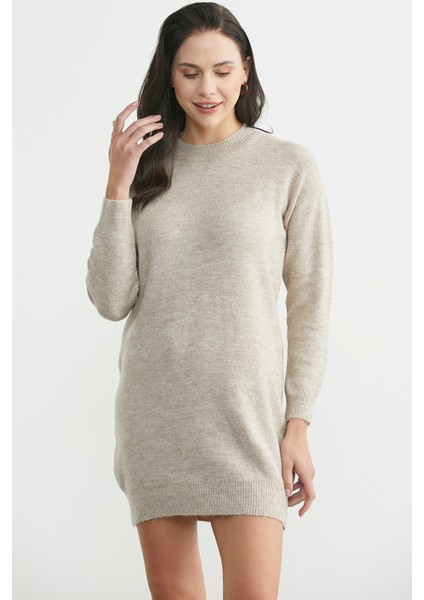 Bisiklet Yaka Basic Tunik Triko Kazak - Bej modelleri