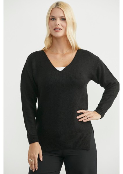 Yumuşak Dokulu V Yaka Triko Kazak - Siyah fiyatları