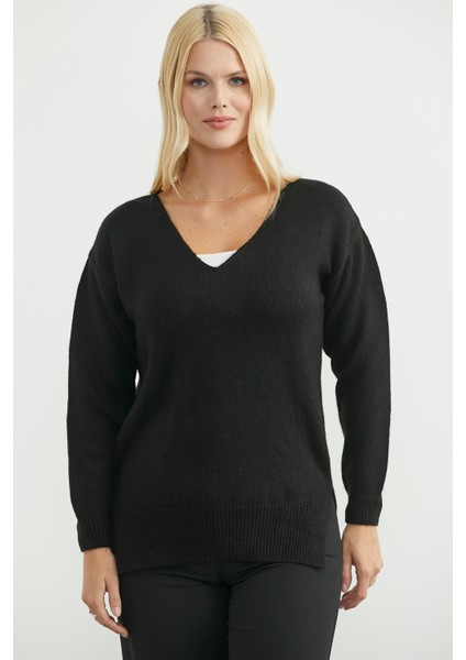 Yumuşak Dokulu V Yaka Triko Kazak - Siyah modelleri