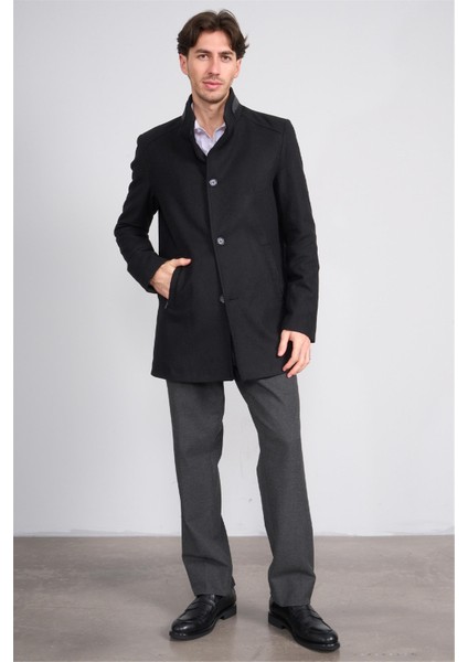 Çetinkaya Mentality 7850 Erkek Dik Yaka Regular Kaşe Kaban Siyah modelleri