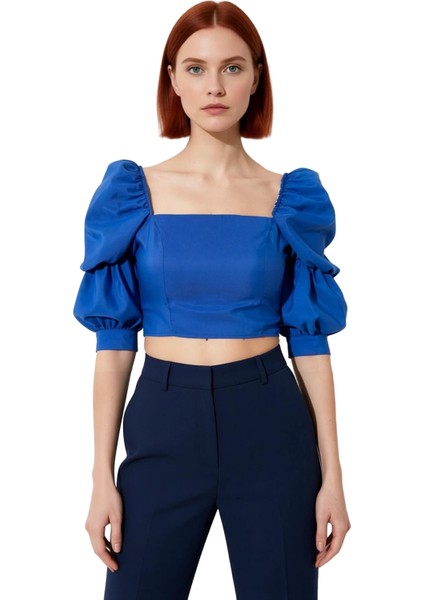 Moda Kare Yaka Dokuma Fit Düz Desen Casual Günlük Crop Truvakar Kol Kol Bluz fiyatları