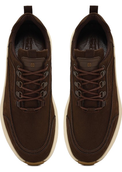 Erkek Kahverengi Bağcıklı Kalın Tabanlı Nubuk Deri Casual Sneaker 25WFD6759V3