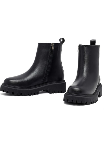 Kadın Siyah Fermuarlı Kalın Tabanlı Deri Bot 25WFD414018 modelleri