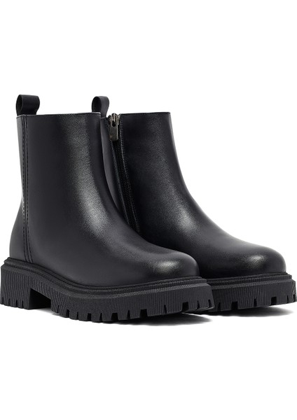 Kadın Siyah Fermuarlı Kalın Tabanlı Deri Bot 25WFD414018 fırsatları