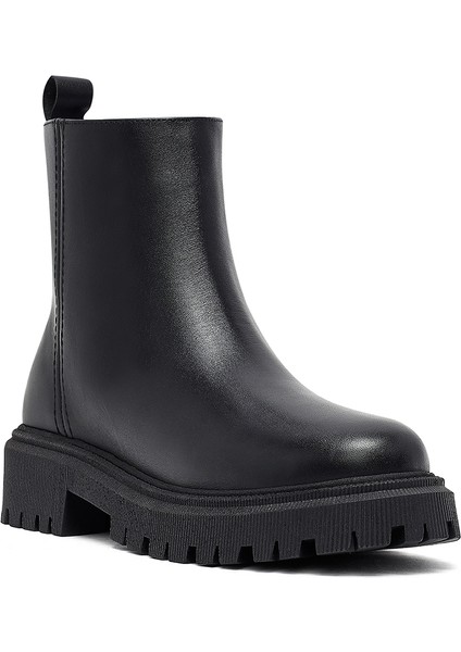 Kadın Siyah Fermuarlı Kalın Tabanlı Deri Bot 25WFD414018