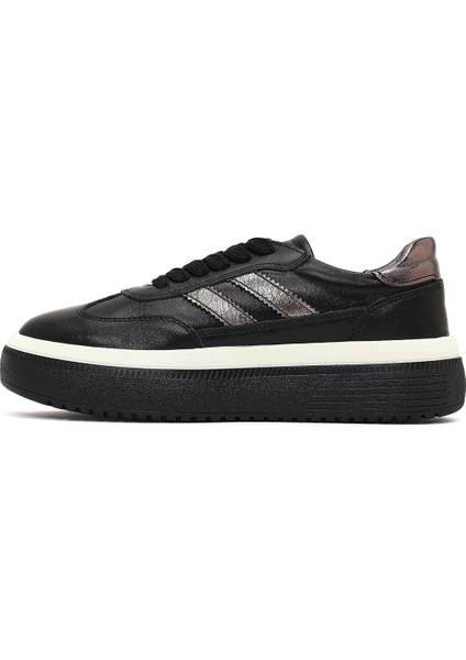 Kadın Siyah Bağcıklı Kalın Tabanlı Deri Sneaker 25AFD512614 fiyatları