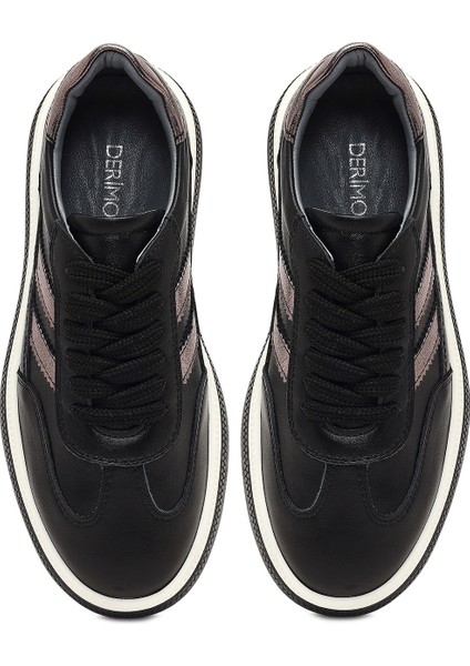 Kadın Siyah Bağcıklı Kalın Tabanlı Deri Sneaker 25AFD512614