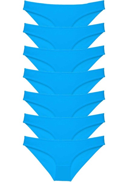 7 Adet Süper Eko Set Likralı Kadın Slip Külot Mavi