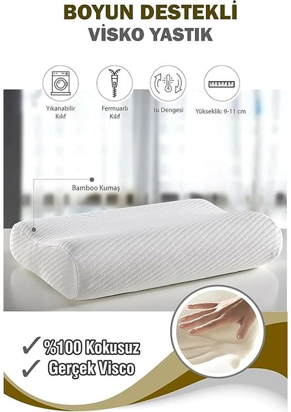 Ortopedik Visko Yastık Boyun Fıtığı Boyun Düzleşmesi Boyun Ağrısı Destekli Lüks Yastık, Figiza, Beyaz, Standart modelleri