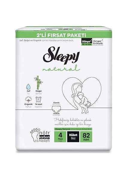 Sleepy Natural 2'li Fırsat Paketi Külot Bez 4 Numara Maxi 82 Adet