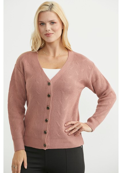 Metal Düğmeli Oversize Triko Hırka - Gül fiyatları