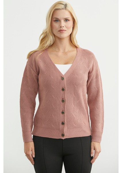 Metal Düğmeli Oversize Triko Hırka - Gül fırsatları