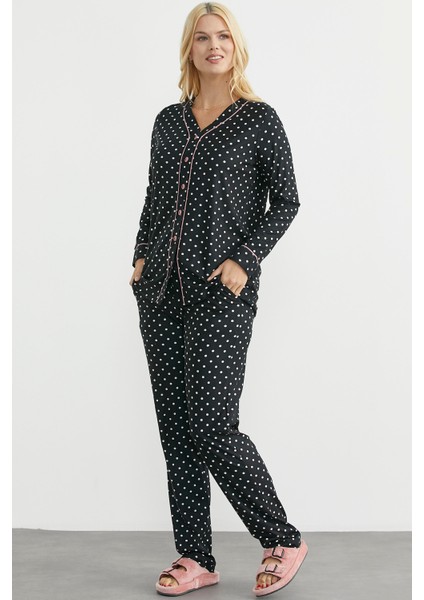 Biyeli Gömlek Model Pijama Takım - Siyah fırsatları
