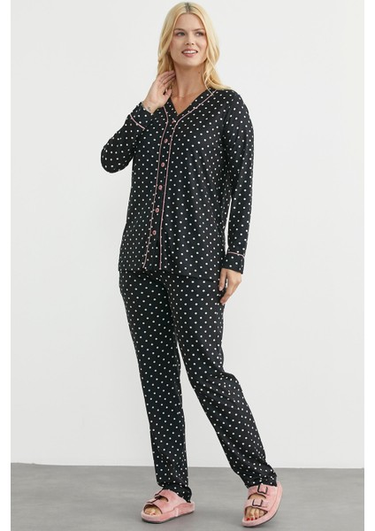 Biyeli Gömlek Model Pijama Takım - Siyah indirimleri