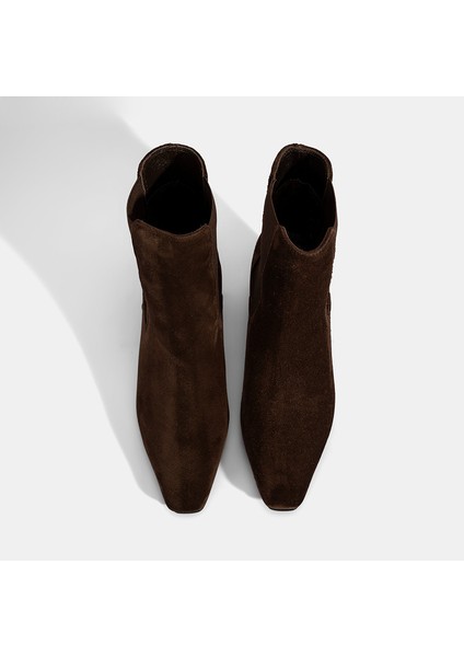Kadın Kahve Lastikli Topuklu Süet Deri Bot