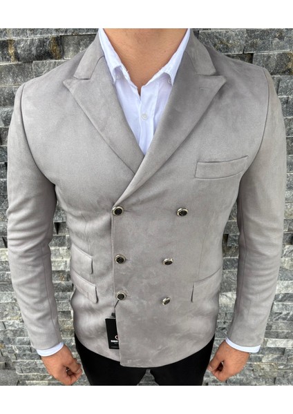 Erkek Süet Kruvaze Slim Fit Ceket
