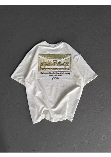 Unisex Baskılı Oversize T-Shirt - Beyaz modelleri