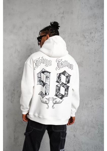 Erkek 98 Baskılı Kapşonlu Sweat - Beyaz fiyatları