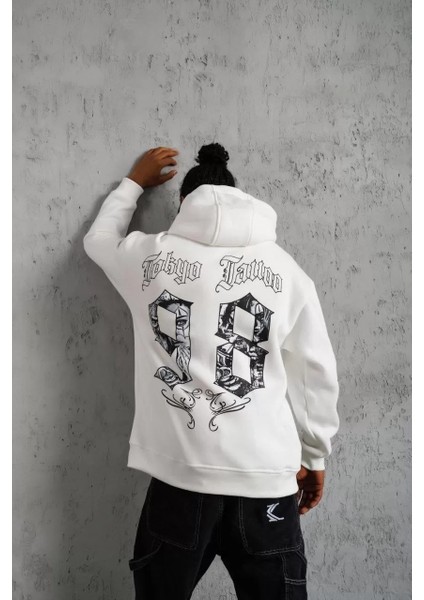 Erkek 98 Baskılı Kapşonlu Sweat - Beyaz modelleri
