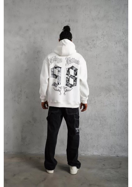 Erkek 98 Baskılı Kapşonlu Sweat - Beyaz fırsatları