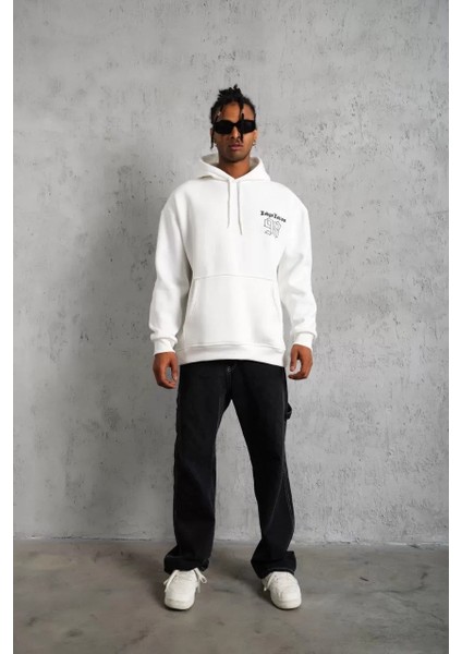 Erkek 98 Baskılı Kapşonlu Sweat - Beyaz indirimleri